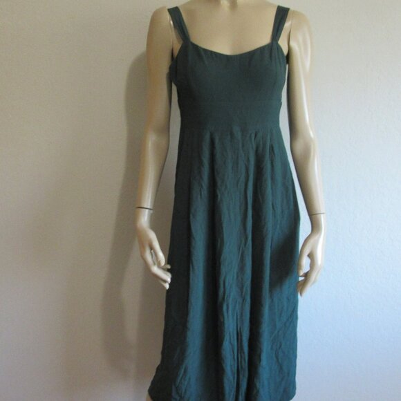 MADEWELL Dark Green Adjustable Straps 6 Back Zip Sleeveless Lined Pleated Dress - Picture 1 of 5